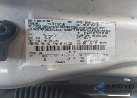 2013 Ford Focus Se from USA, damaged, VIN 1FADP3F29DL125791